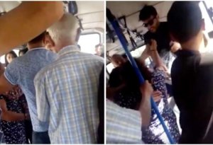 Gənc oğlan qadına yer vermədi - Avtobusda dava düşdü (VİDEO)