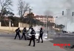Yol polisinin maşını yandı - VİDEO