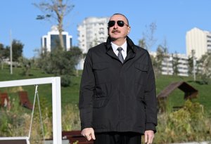 Prezident xanımı və oğlu ilə Zəfər parkının açılışında