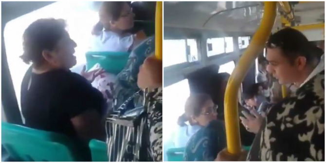 Avtobusda qadınlar arasında söyüşlü dava: \\\"Səni pəncərədən ataram...\\\"+VİDEO