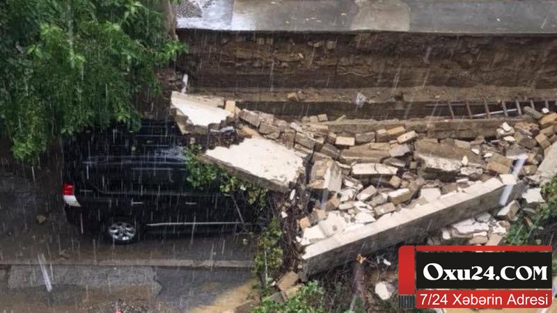 Bakıda QORXUNC HADİSƏ: avtomobillər dağıntı altında qaldı - ŞOK GÖRÜNTÜLƏR (FOTO)