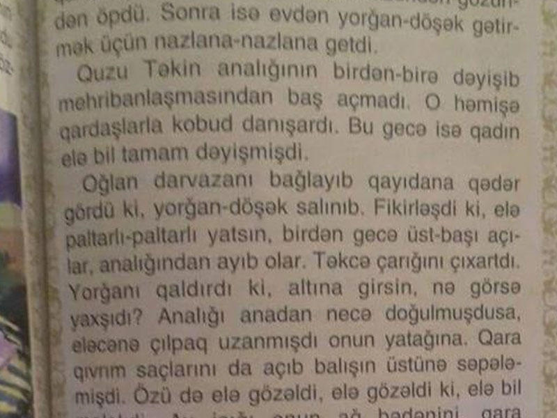 İbtidai sinif dərsliyində biabırçılıq: \\\"Analığı elə çılpaq uzanmışdı ki, elə bil mələkdir\\\" -