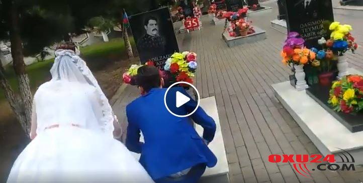 Azərbaycanda ürək dağlayan görüntü: Bəy toyunda gəlinlə birlikdə Şəhid dostunun məzarını ziyarət etdi+VİDEO