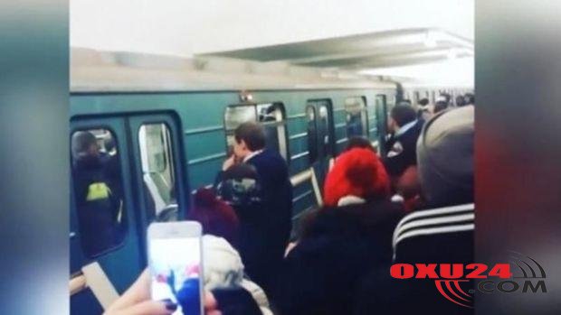 Bakı metrosunda oğlan qızı vurub qatardan platformaya saldı