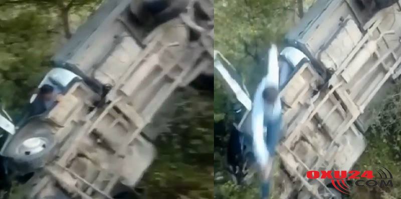 Azərbaycanda dəhşətli görüntülər! Dərəyə aşan maşından belə çıxdılar