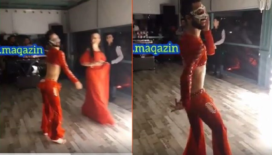 Azərbaycanda biabırçılıq! Oğlan göbəyi açıq oriental oynadı