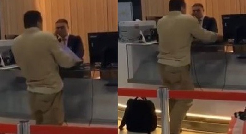 Ərəb turist aeroportda  xanım işçini belə döydü - ŞOK kadrlar