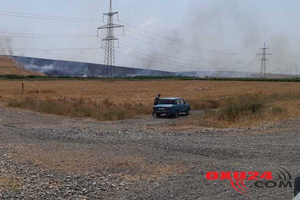 Göyçayın 3 kəndində 100 hektara yaxın otlaq və taxıl sahələri yanır (FOTOLAR)