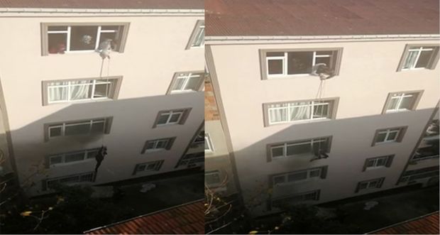 Azərbaycanlı hamilə qadını qonşuları yanan binadan kəndirlə çıxardılar +VİDEO