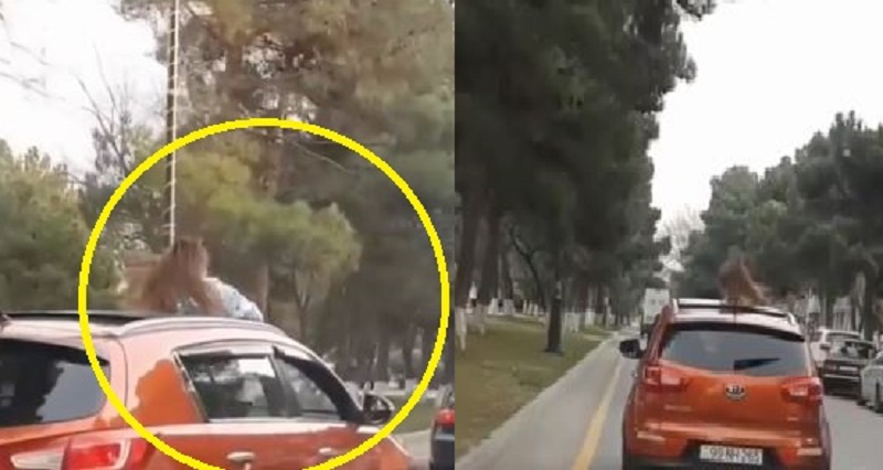 Bakıda qızdan inanılmaz hərəkət: Maşının üstünə çıxıb...(VİDEO)