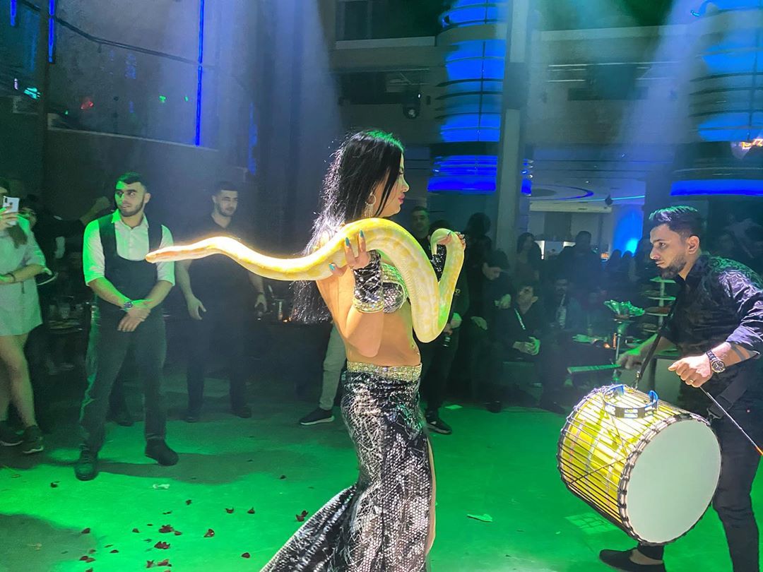 Azərbaycanlı rəqqasə lüt bədənə ilanla elə rəqs etdi ki... +VİDEO