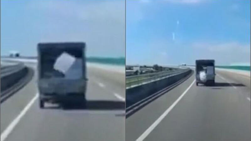 Maşından düşən yük yerinə qayıtdı - VİDEO