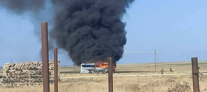 Qarabağa erməni könüllüləri daşıyan avtobus PUA ilə məhv edildi - FOTO