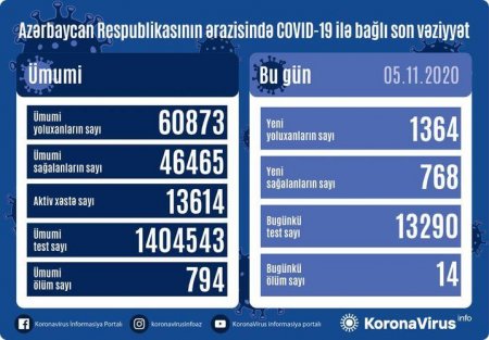 ÖLKƏDƏ KORONAVİRUSA YOLUXANLARIN SAYI SÜRƏTLƏ ARTIR - Günün statistikası