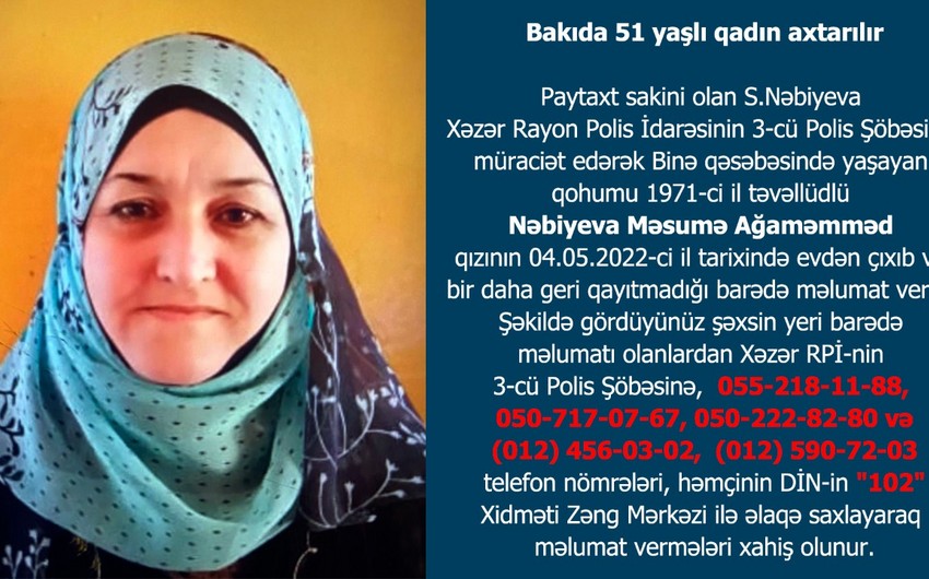 DİQQƏT! Polis Bakıda hər yerdə bu qadını axtarır: Dərhal 102-yə zəng edin