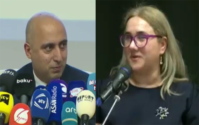 Jurnalist brifinqdə naziri tənqid etdi - VİDEO