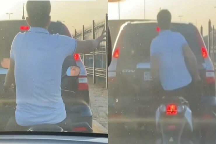 Bakıda motosikletçi oynaya-oynaya \\\"cip\\\"ə çırpıldı - VİDEO