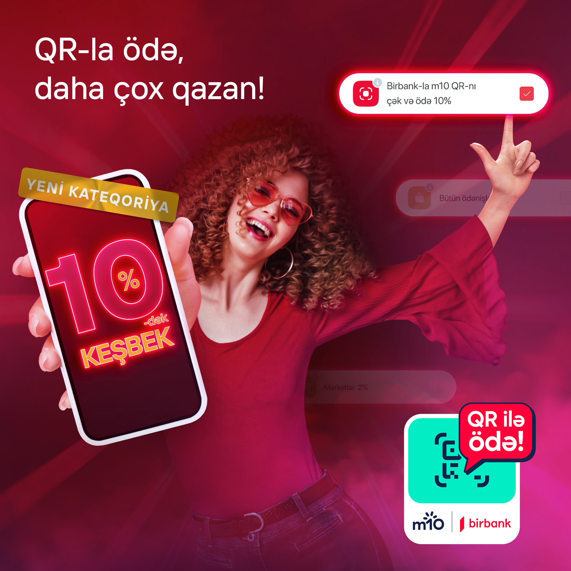 Birbank-da m10 QR kodunu çək və ödə, 10%-dək keşbek qazan