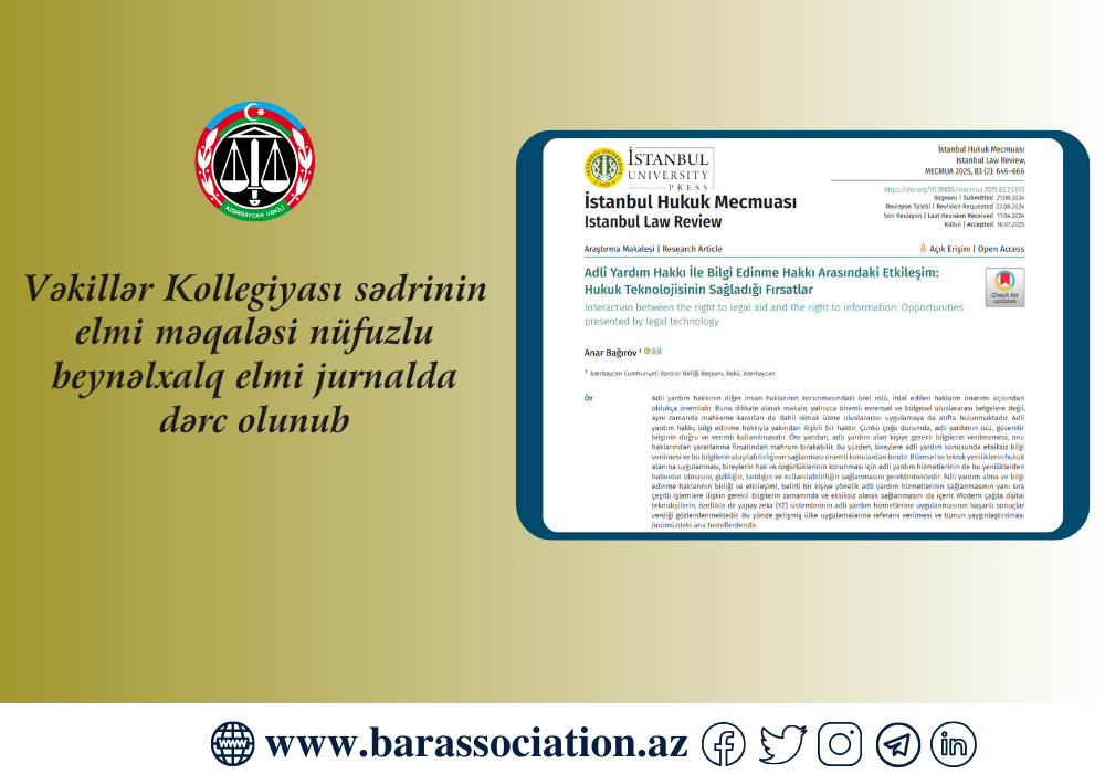 Vəkillər Kollegiyası sədrinin elmi məqaləsi nüfuzlu beynəlxalq elmi jurnalda dərc olunub&nbsp;