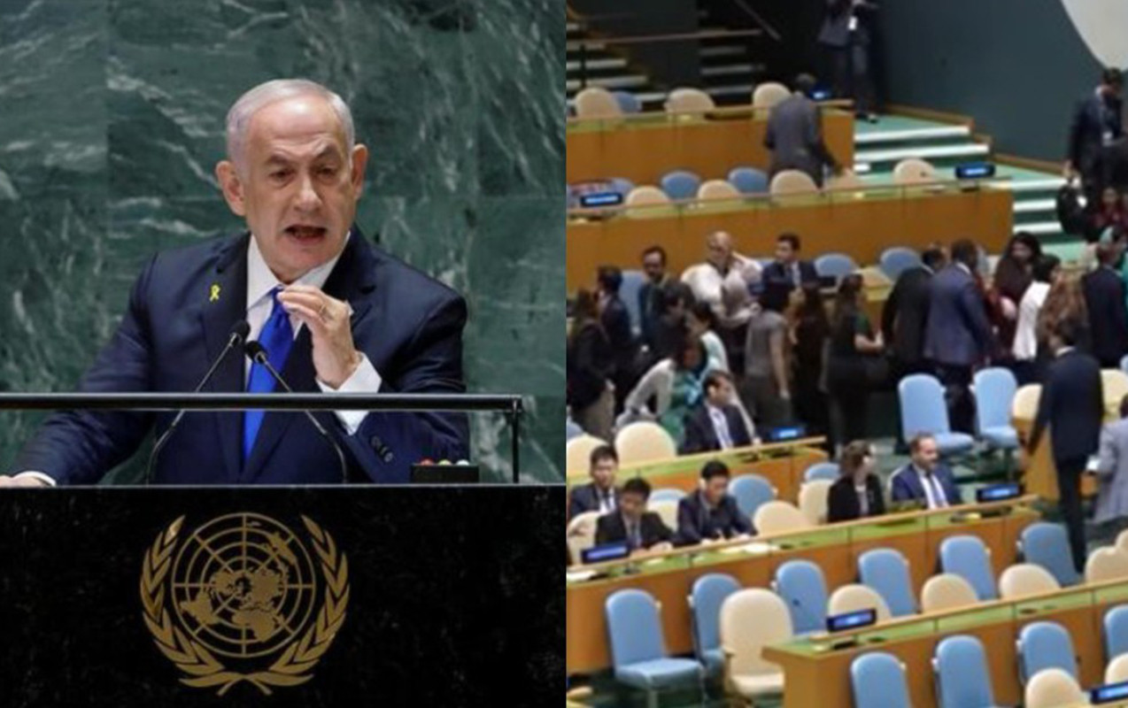 Netanyahu danışdı, zalı tərk etdilər - Video&nbsp;