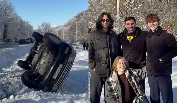 Maşın aşdı, içindəkilər çıxıb, sevinclə şəkil çəkdirdi - Video