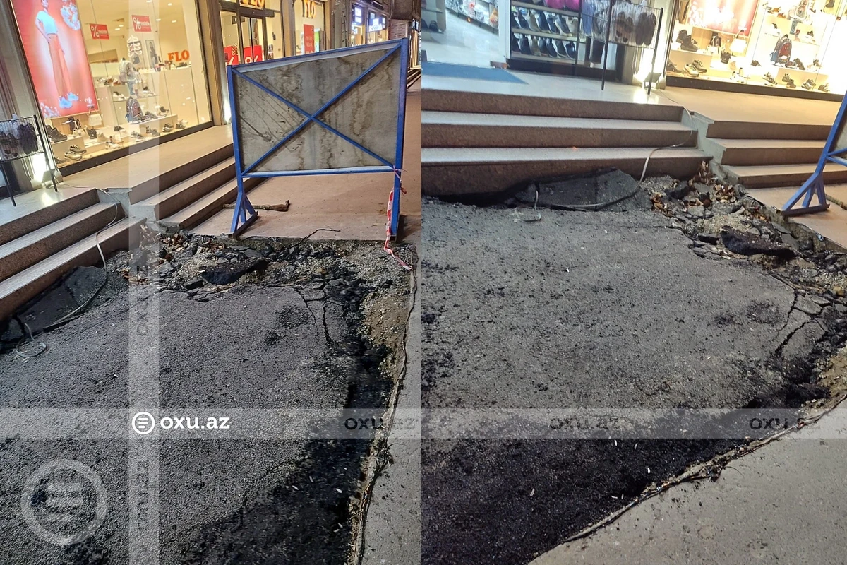 Bakıda ŞOK: Yeni asfalt çəkilən ərazi bir gün sonra TAMAMİLƏ ÇÖKDÜ