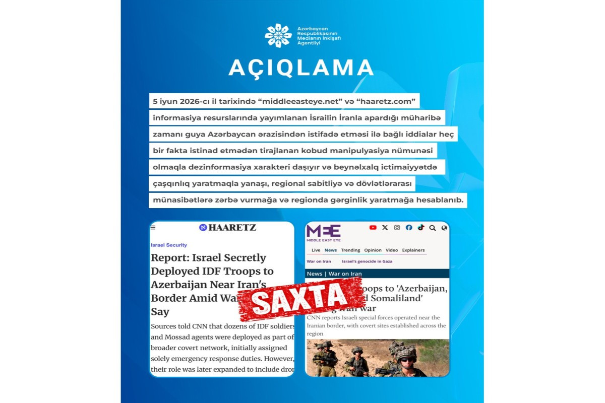 MEDİA: Azərbaycan ərazisinin İsrail-İran müharibəsində istifadə olunması ilə bağlı iddialar dezinformasiyadır