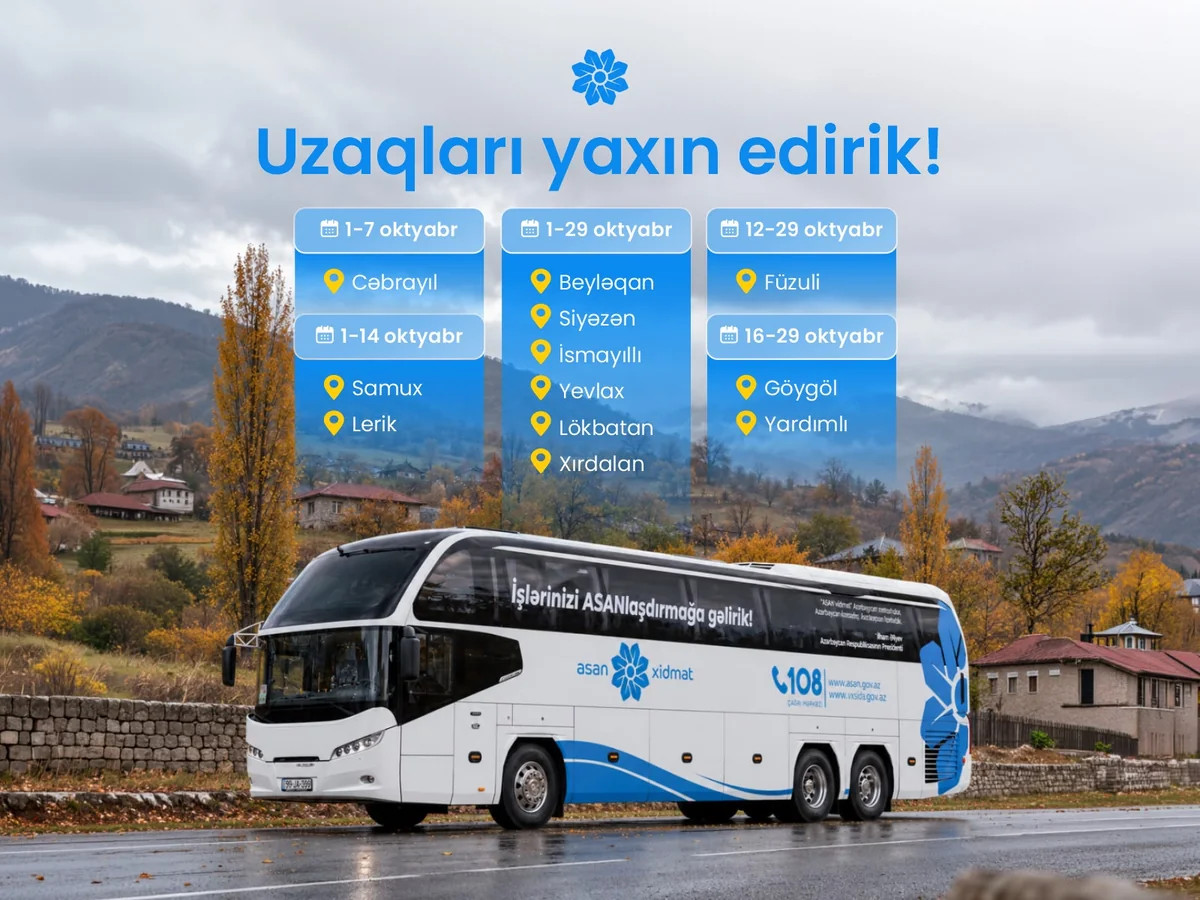 Oktyabrda səyyar \"ASAN xidmət\"in fəaliyyət göstərəcəyi ünvanlar açıqlanıb&nbsp;