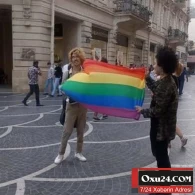 Bakının mərkəzində cinsi azlıqların bayrağını açdılar - FOTO