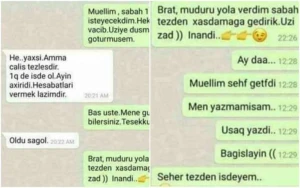 Müdirlə işçinin “WhatsApp” yazışması yayıldı - "Sabah xaşdamağa gedək..."