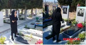 Şəhid anasından ürəkdağlayan FOTOLAR: Doğum gününü oğlunun məzarı başında qeyd etdi
