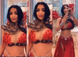 Bakıda rəqqasə boynuna ilanı dolayıb toya gəldi —  Qonaqlar qorxuya düşdü (VİDEO)