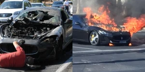 Bakıda lüks avtomobil yandı