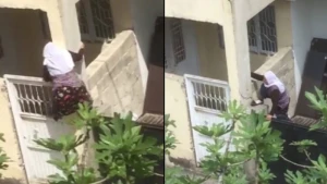 Karantin rejimi 75 yaşlı qadını divara dırmaşdırdı (VİDEO)