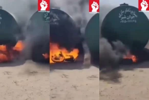 İranda bölgə əhalisi SEPAH-ın yanacaq çənlərini yandırıb - VİDEO