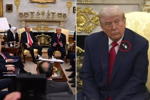 Oval Ofisdə tarixi anlar – Trampın yaxasındakı rozet diqqət çəkdi - FOTO