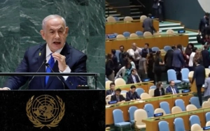 Netanyahu danışdı, zalı tərk etdilər - Video&nbsp;