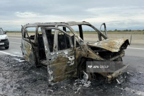 Bakı-Qazax yolunda avtomobil yanıb - FOTO&nbsp;