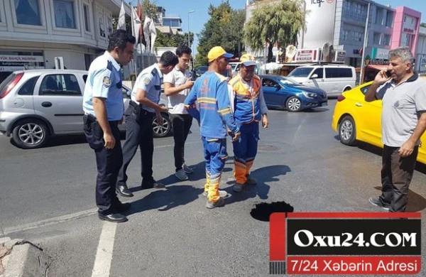 Şəhərin mərkəzində yol çökdü