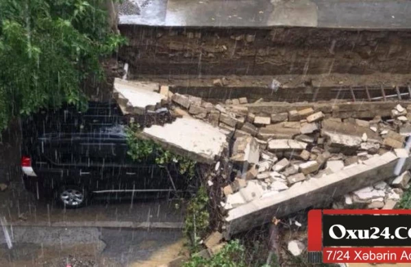 Bakıda QORXUNC HADİSƏ: avtomobillər dağıntı altında qaldı - ŞOK GÖRÜNTÜLƏR (FOTO)