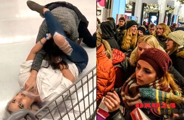 Mağazada biabırçılıq - "Qara Cümə"də qadınlar saçyolduya çıxdılar