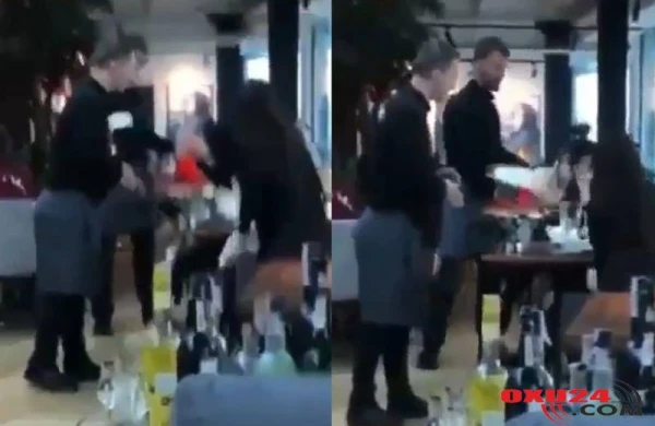 Restoranda dəhşətli anlar: Ofisiant tortu qızın üzünə çırpdı