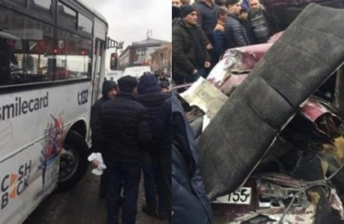 Bakıda dəhşətli qəza: Avtobus maşınların üstündən keçdi