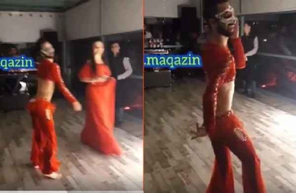 Azərbaycanda biabırçılıq! Oğlan göbəyi açıq oriental oynadı