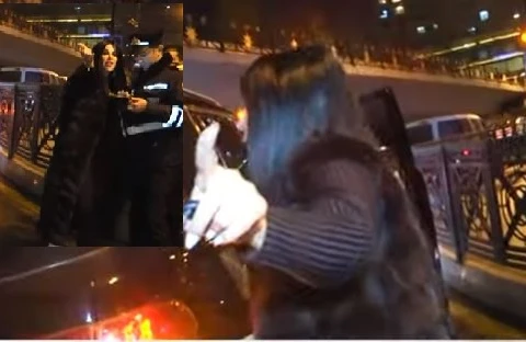 Bakıda “Infiniti” ilə qəza törədən qız adamlara hücum çəkdi - Şok VİDEO