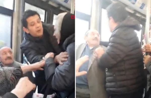 Avtobusda qadınla kişi əlbəyaxa oldu +VİDEO