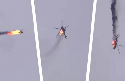 Şok görüntü! Vurulan helikopter havada parçaladı, hərbçilər diri-diri yandı