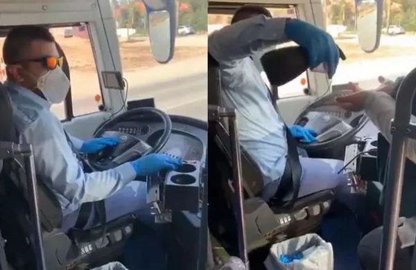 Koronovirusdan qorxan sürücü görün nə etdi +VİDEO
