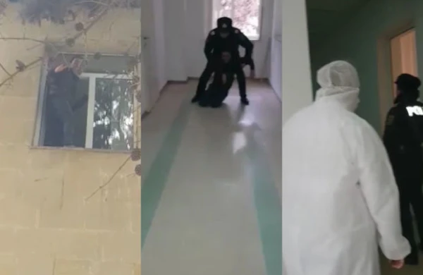 Bakıda qızdırmayla xəstəxanaya gətirilən şəxs özünü binadan atmaq istədi +ANBAAN VİDEO