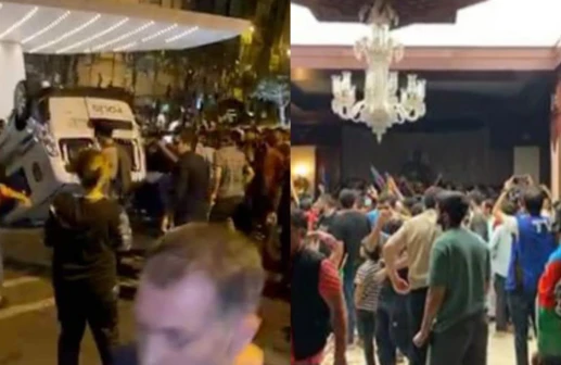 Təxribatçılar polis maşınını aşırdılar - Milli Məclisə basqın oldu – Video